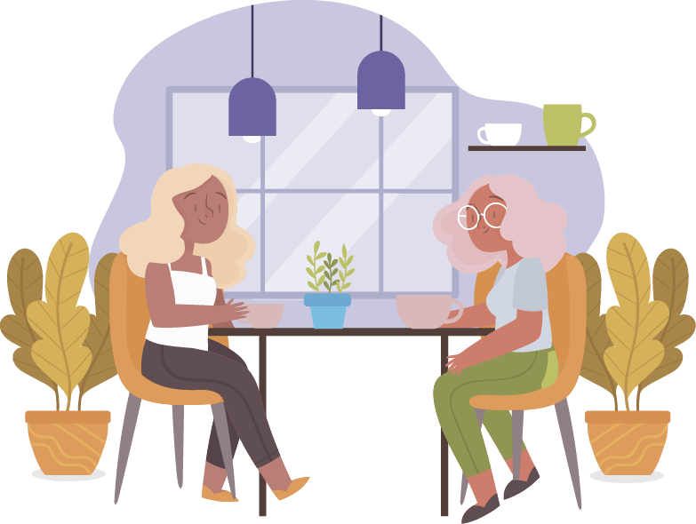 Illustration of two people taking time together over a drink